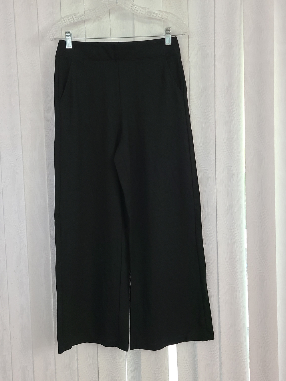 Max Studio London XS Black Wide Leg Crop Stretchy Mid Rise Pull On Casual Pant